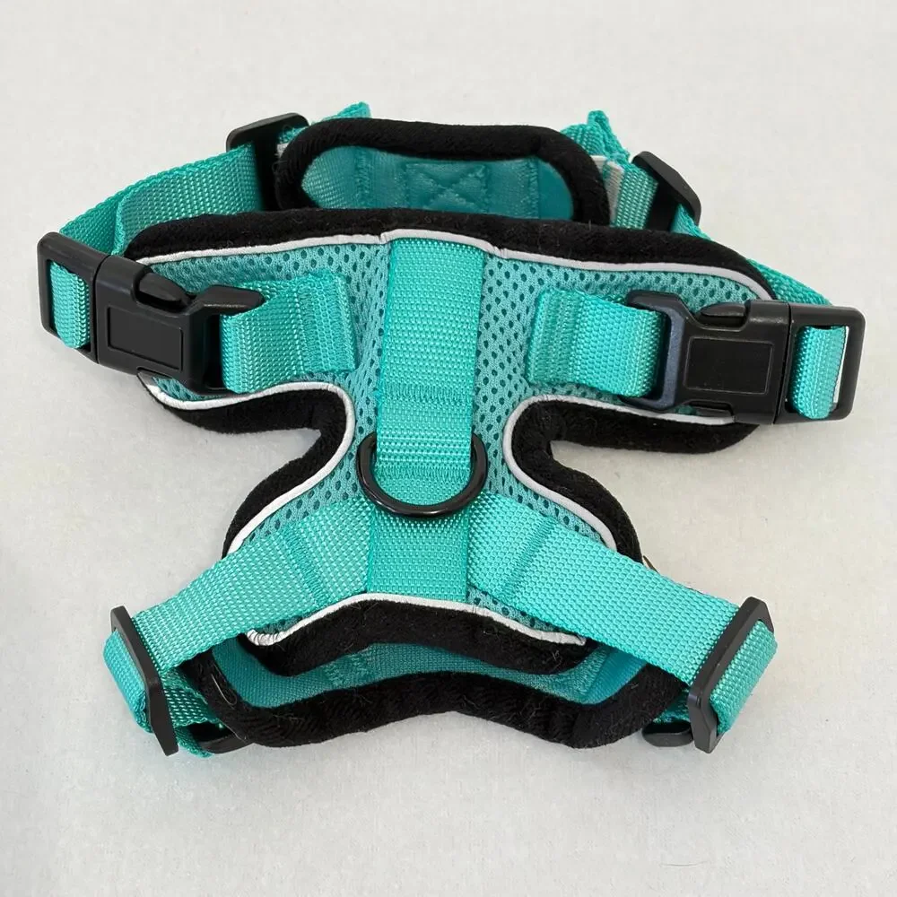 Dog Harness XS Toy Size Teal Black Adjustable Buckle Padded Comfort Harness
